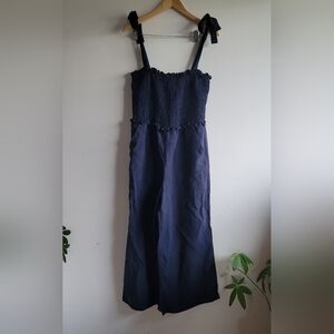 Rebecca Taylor, Linen Smocked Jumpsuit, Navy, Size 12‎